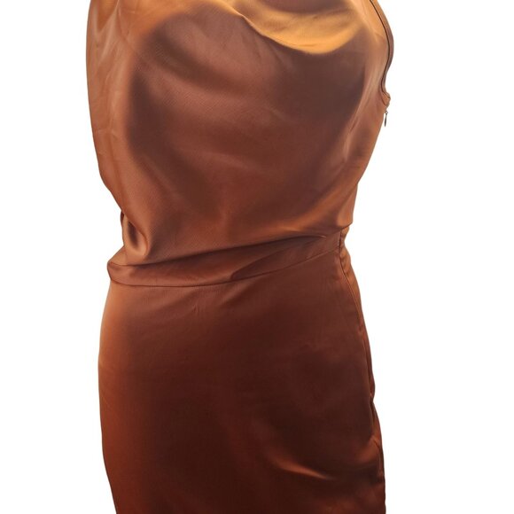 Missguided Rust Asymmetrical Strap Drape Satin Midi Dress Size 2 NWT - Picture 8 of 16